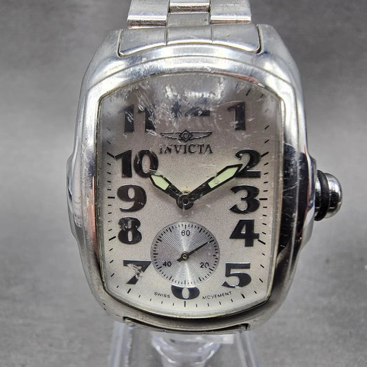 Invicta Lupah Watch 29mm Silver Dial Silver Tone Rectangle 2853 New Battery0