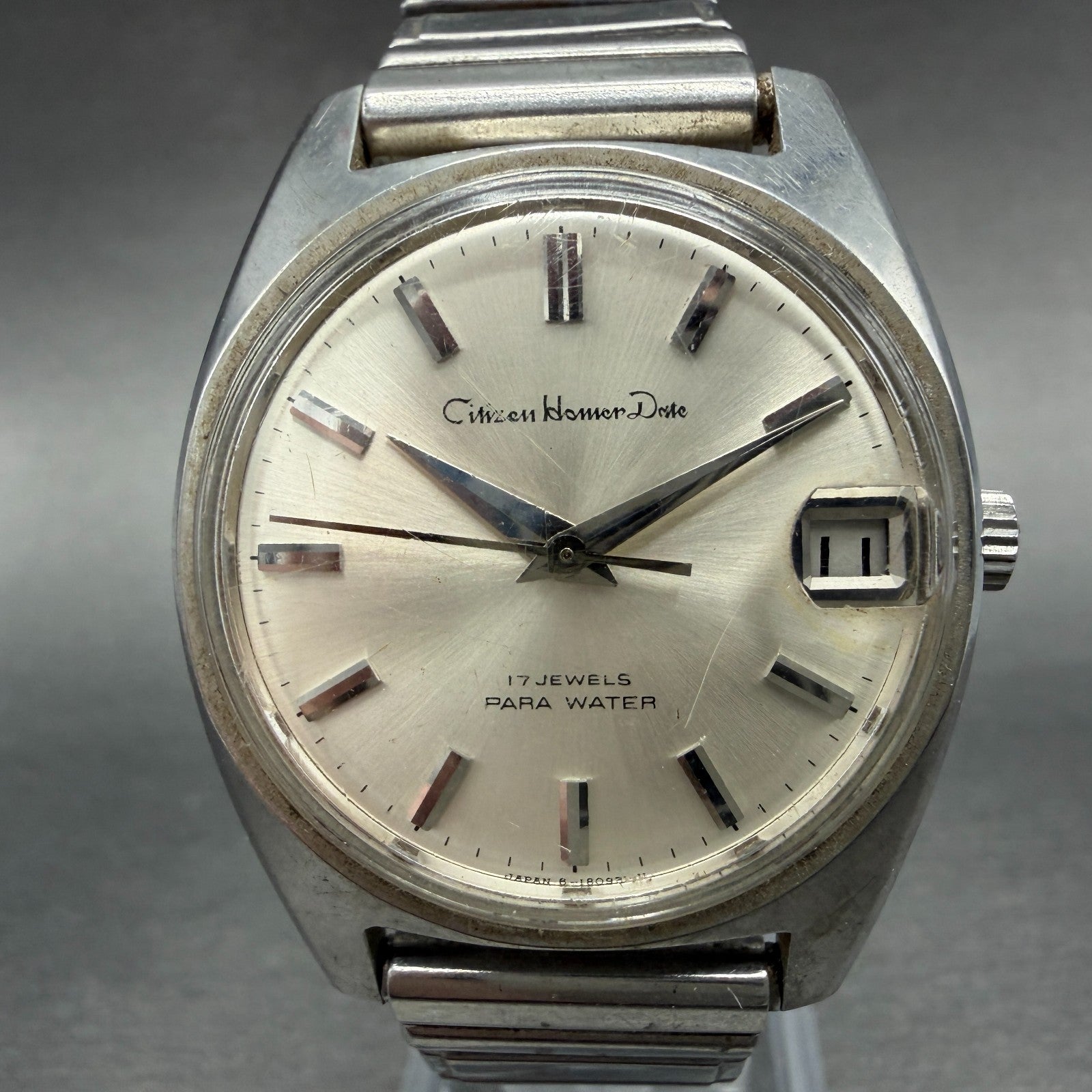 Citizen Homer Date Watch Men 34mm Silver Dial Silver Tone Date 4-180674K READ!!!0