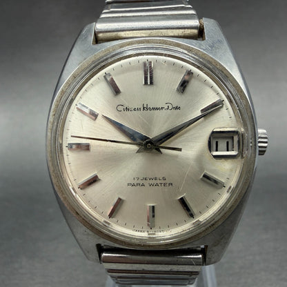 Citizen Homer Date Watch Men 34mm Silver Dial Silver Tone Date 4-180674K READ!!!0