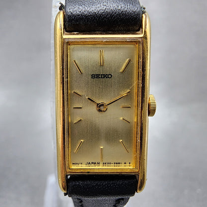 Seiko Tank Watch Women 13mm Gold Dial Gold Tone Rectangle 2e206129 New Battery1