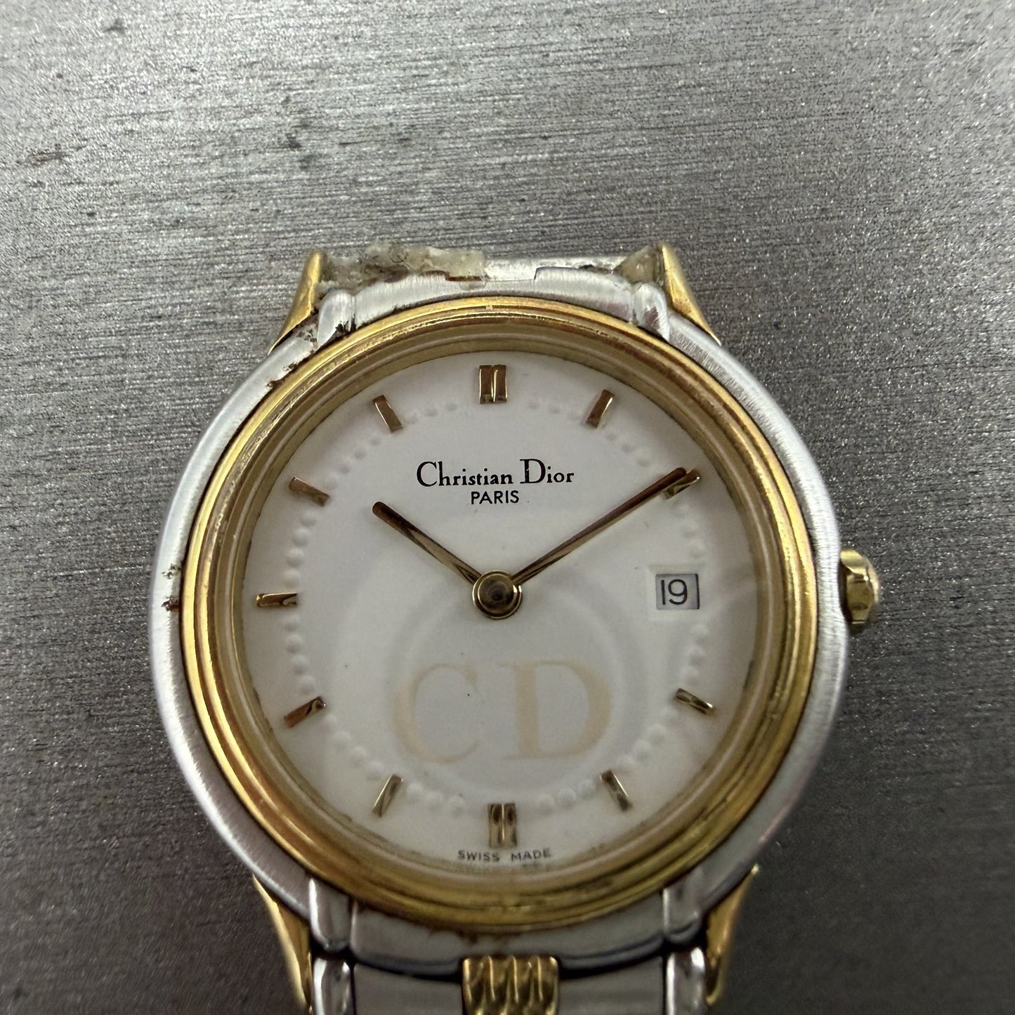 Cristian Dior Watch Women 27mm White Dial Two Tone Round READ!!! 48.146 New Batt1