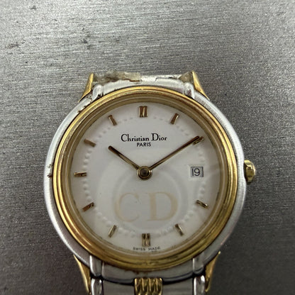Cristian Dior Watch Women 27mm White Dial Two Tone Round READ!!! 48.146 New Batt1