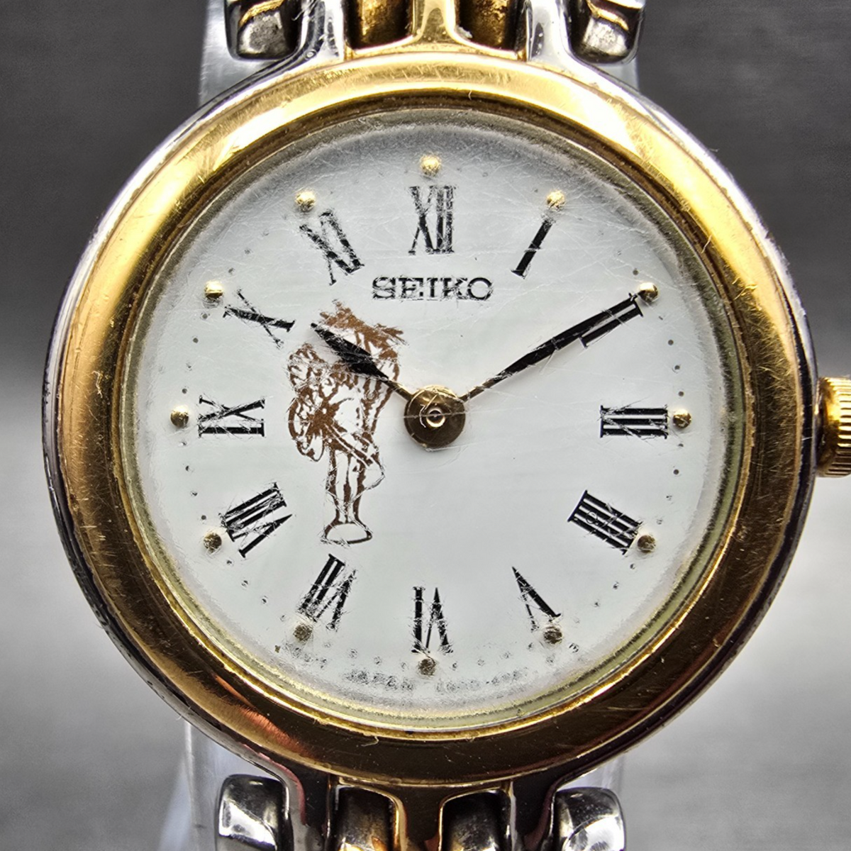 Seiko Watch Women 23mm White Dial Two Tone Round 4N00-1349 New Battery Vintage1