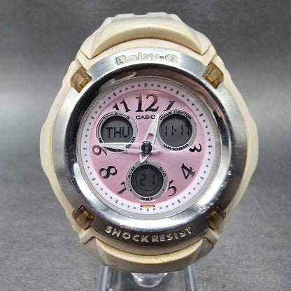 Casio Baby-G Watch Women 41mm Pink Dial Cream Case Analog Digital BG-1501 Newbat0