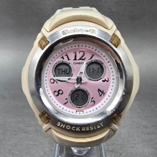 Casio Baby-G Watch Women 41mm Pink Dial Cream Case Analog Digital BG-1501 Newbat0