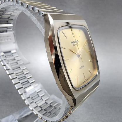 Rado Diastar Watch Men 29mm Gold Dial Gold Tone Rectangle 132.9505.3 New Battery