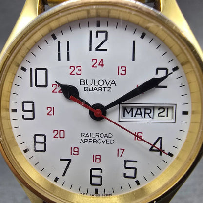 Bulova Railroad Approved Watch Men 36mm White Dial Gold Tone Daydate New Battery1