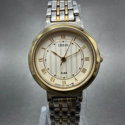 Seiko Alba Urban Watch Women 24mm Cream Dial Two Tone V401-0040 New Battery0