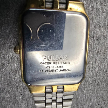 Seiko Pulsar Watch Men 27mm White Dial Gold Tone Date VX32-X154 New Battery VTG10