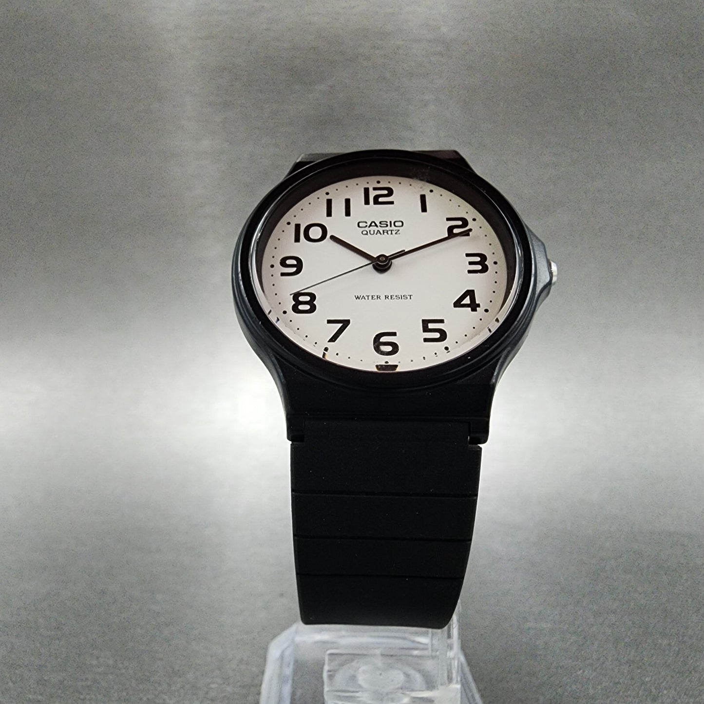 Casio Watch Men 34mm White Dial Black Tone Round MQ24 New Battery