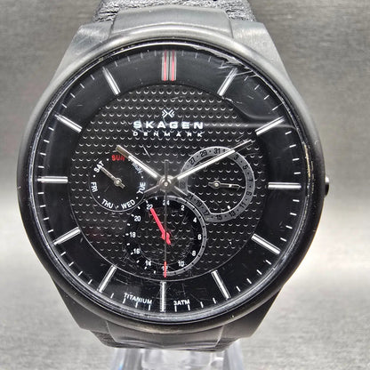 Skagen Watch Men 40mm Black Dial Black Tone Daydate Round 809XLTBLB New Battery1