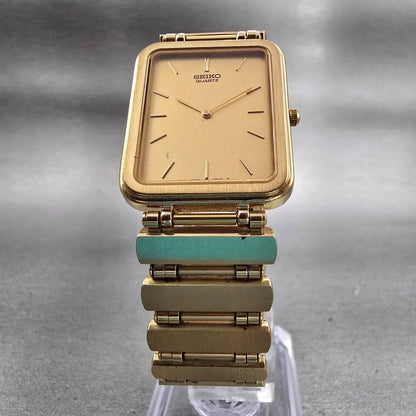 Seiko Watch Men 23mm Gold Dial Gold Tone Rectangle 7320-5889 New Battery VTG5