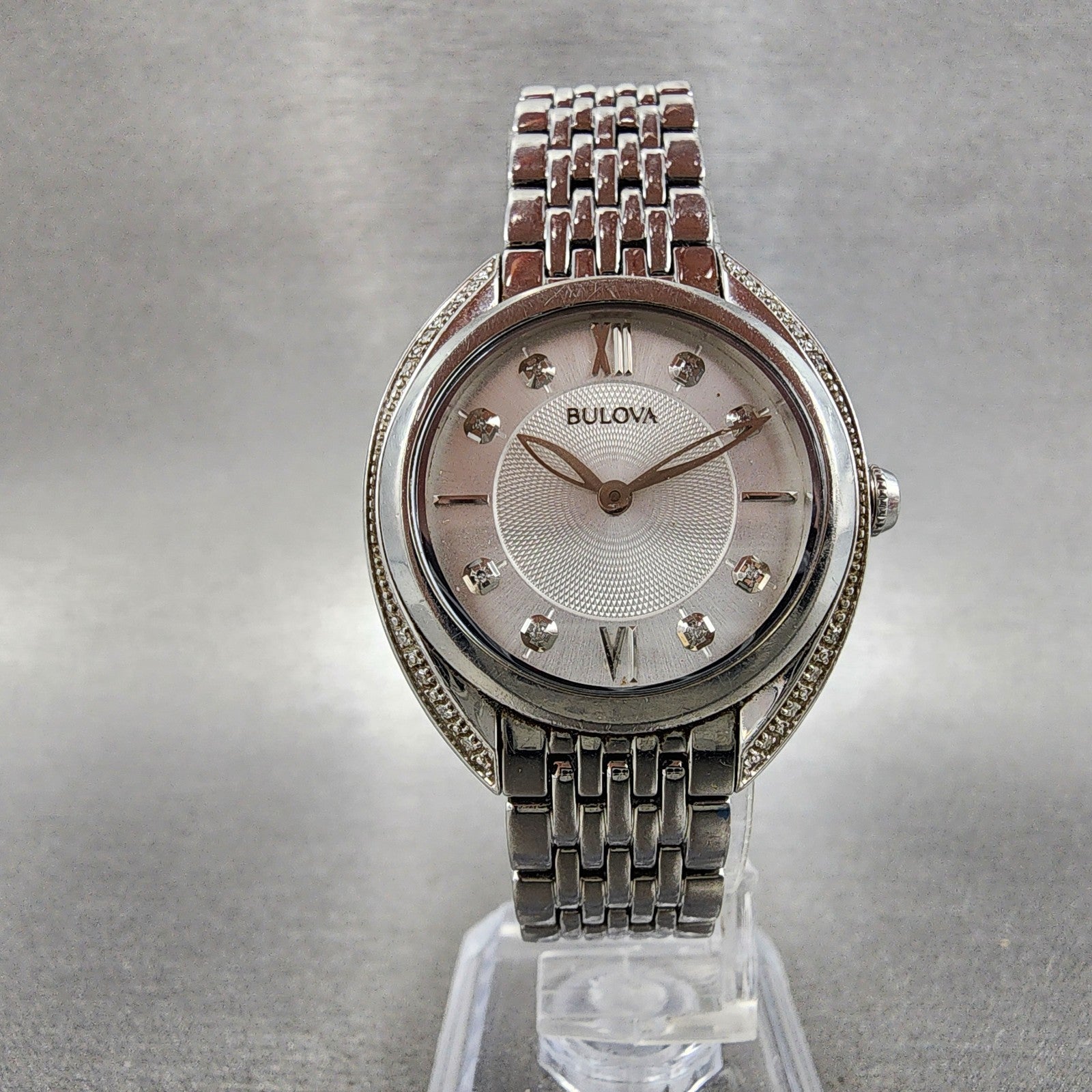 Bulova Diamond Watch Women 30mm Silver Dial Silver Tone 96R212 New Battery5
