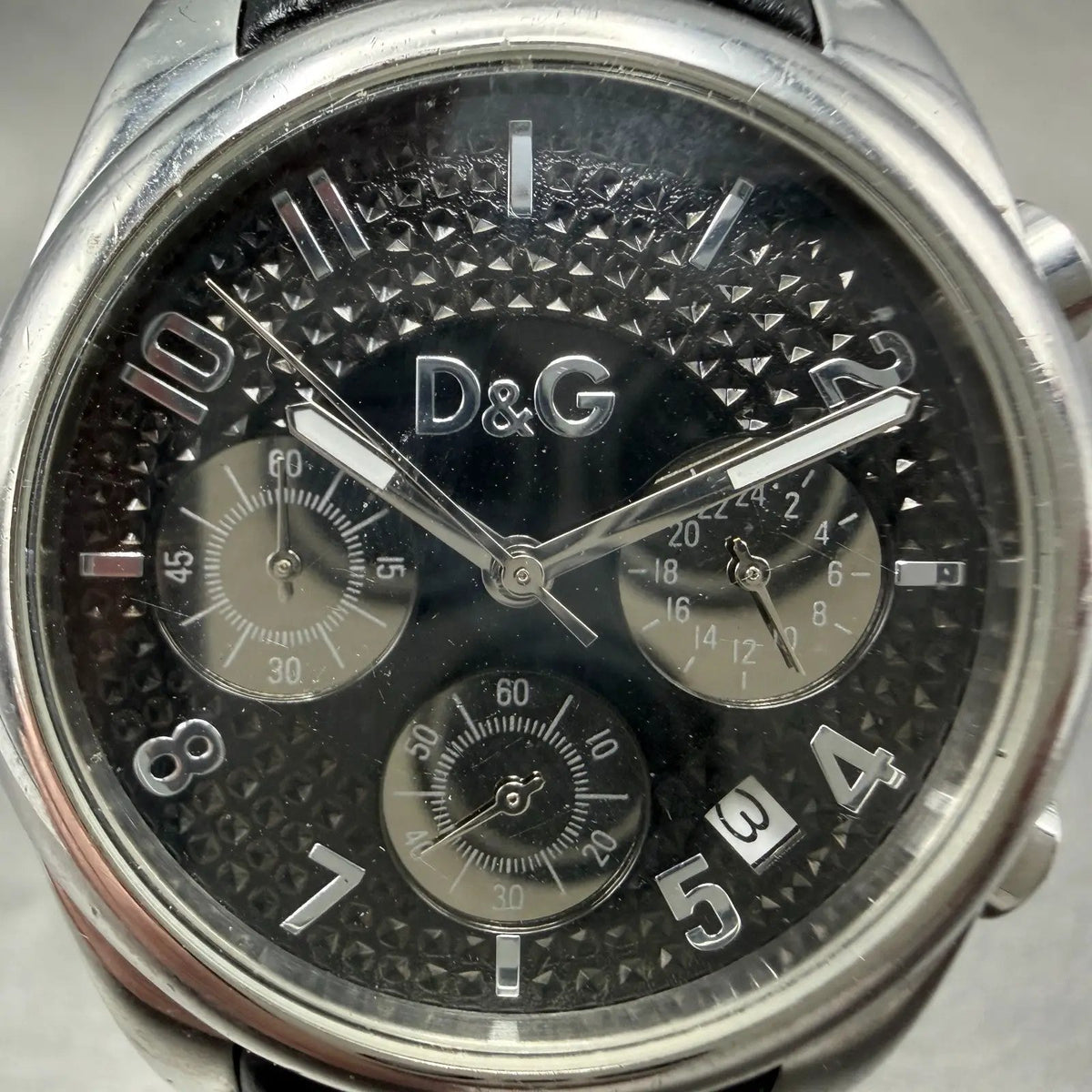 Dolce & Gabana Chrono Watch Men 38mm Black Dial Steel Date Round READ!! New Batt1