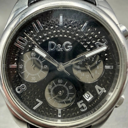 Dolce & Gabana Chrono Watch Men 38mm Black Dial Steel Date Round READ!! New Batt1