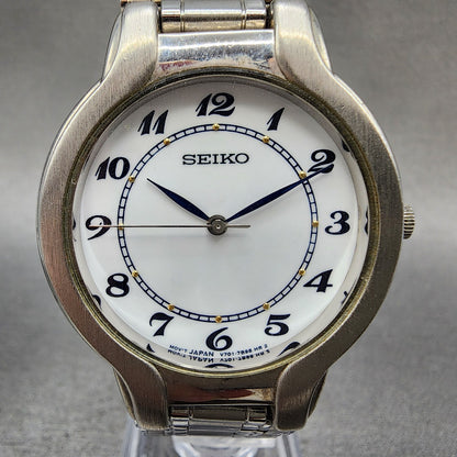 Seiko Watch Men 34mm White Dial Silver Tone Round V7017a70 New Battery1