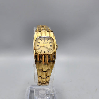 Stowa Pallas Watch Women Gold Tone Gold Dial 16mm Rectangle Manual Wind Runs