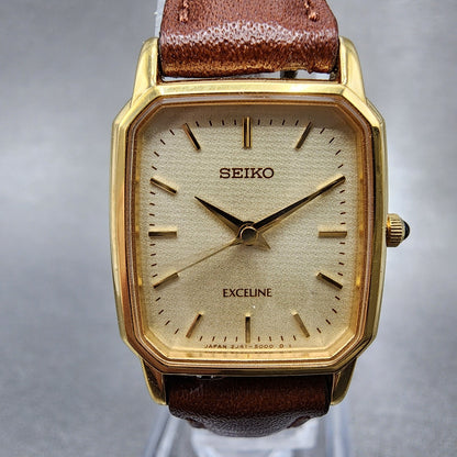 Seiko Exceline Tank Watch Women 20mm Champagne Dial Gold Plated 2j415000 NewBat1
