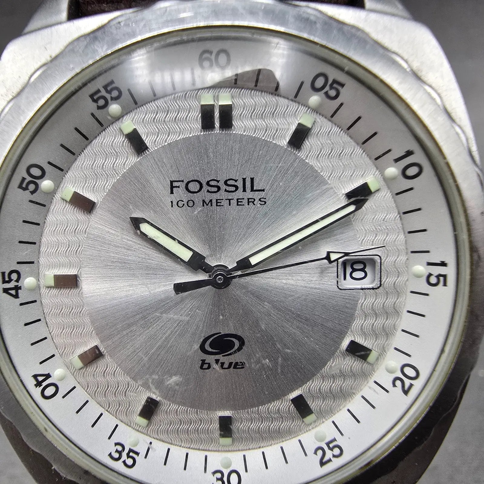 Fossil Blue Watch Men 40mm Silver Dial Silver Tone Date AM-3675 New Battery1