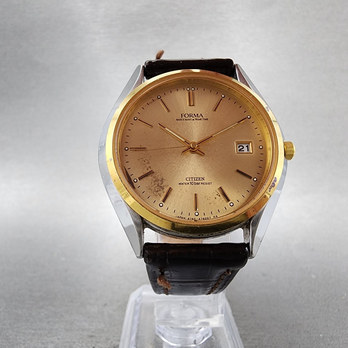 Citizen Forma Watch Men 35mm Champagne Dial Two Tone Date 4765471946 New Bat5