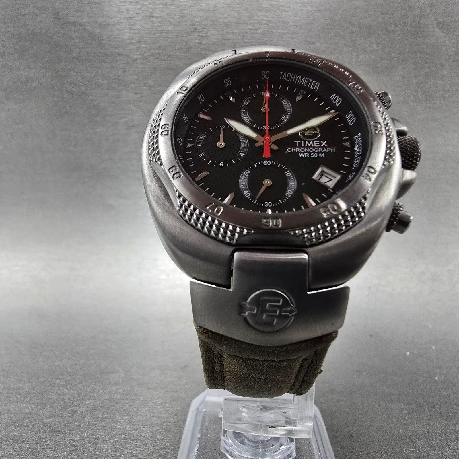 Timex Expedition Chronograph Watch Men 39mm Green Dial Steel Date New Battery5