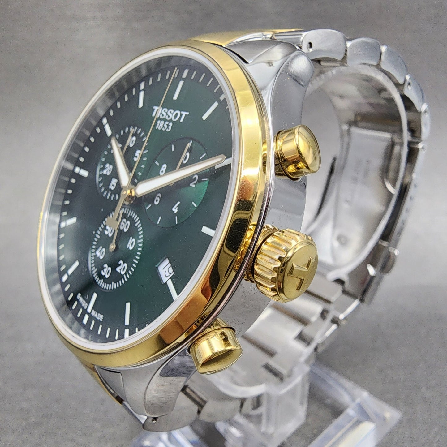 Tissot Chrono XL Classic Watch Men 45mm Green Dial Two Tone Date Round Swiss2