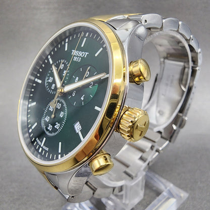 Tissot Chrono XL Classic Watch Men 45mm Green Dial Two Tone Date Round Swiss2