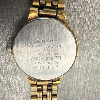 Seiko Watch Women 23mm White Dial Gold Tone Date Round 7N82-0228 New Battery VTG10
