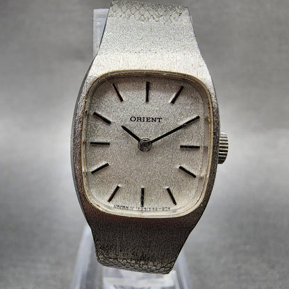 Orient Tank Watch Women 19mm White Dial Silver Tone Manal Wind Rectangle Runs0