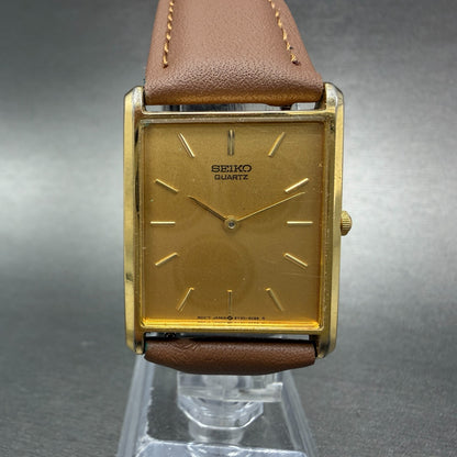 Seiko Tank Watch Men 25mm Champagne Dial Gold Tone Rectangle 5y30-5069 New BattE0