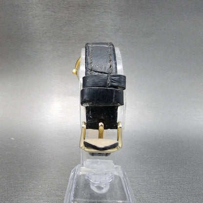 VTG Bulova Watch Women 26mm Gold Dial Gold Tone Round Leather Band New Battery7