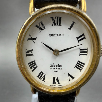Seiko Socie Watch Women 23mm White Dial Gold Tone Oval Manual 11-8420 Runs VTG1