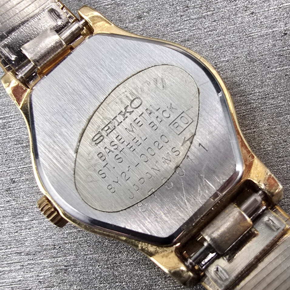 Seiko Watch Women 20mm Gold Dial Gold Tone Round 8Y21-0020 New Battery Vintage 410
