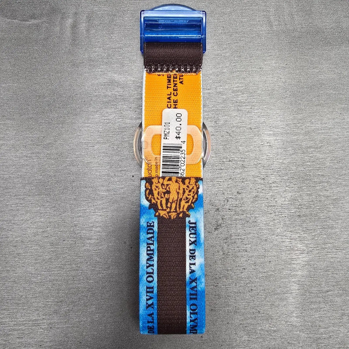Swatch Pop Roma 1960 Watch Men 40mm Blue Dial Brown Case PMZ101 New Battery NOS7