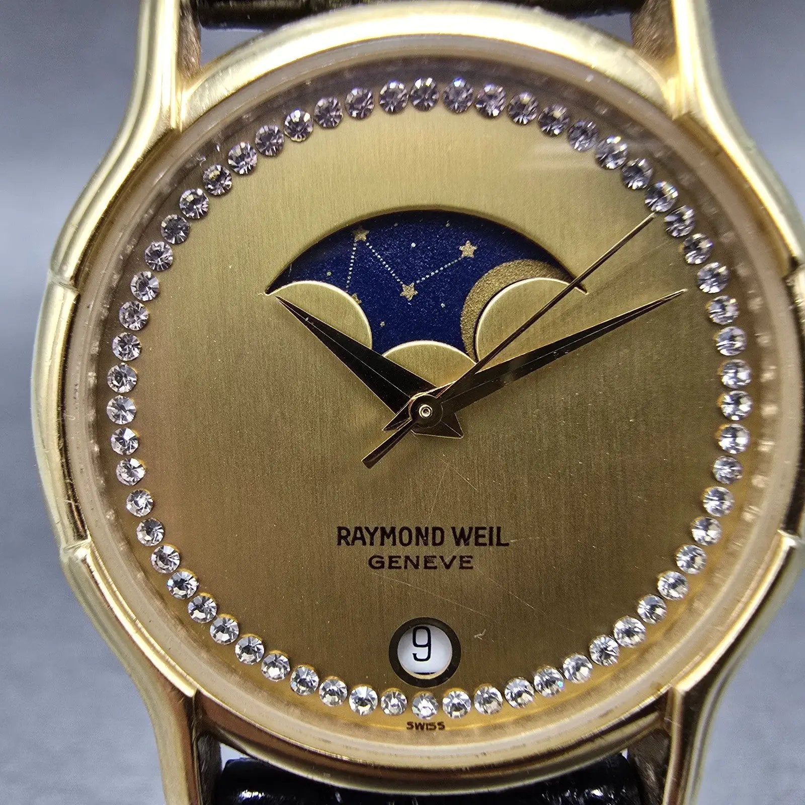 Raymond Weil Moon Phase Watch Men 30mm Champagne Dial Gold Plated Date 4100 Runs1