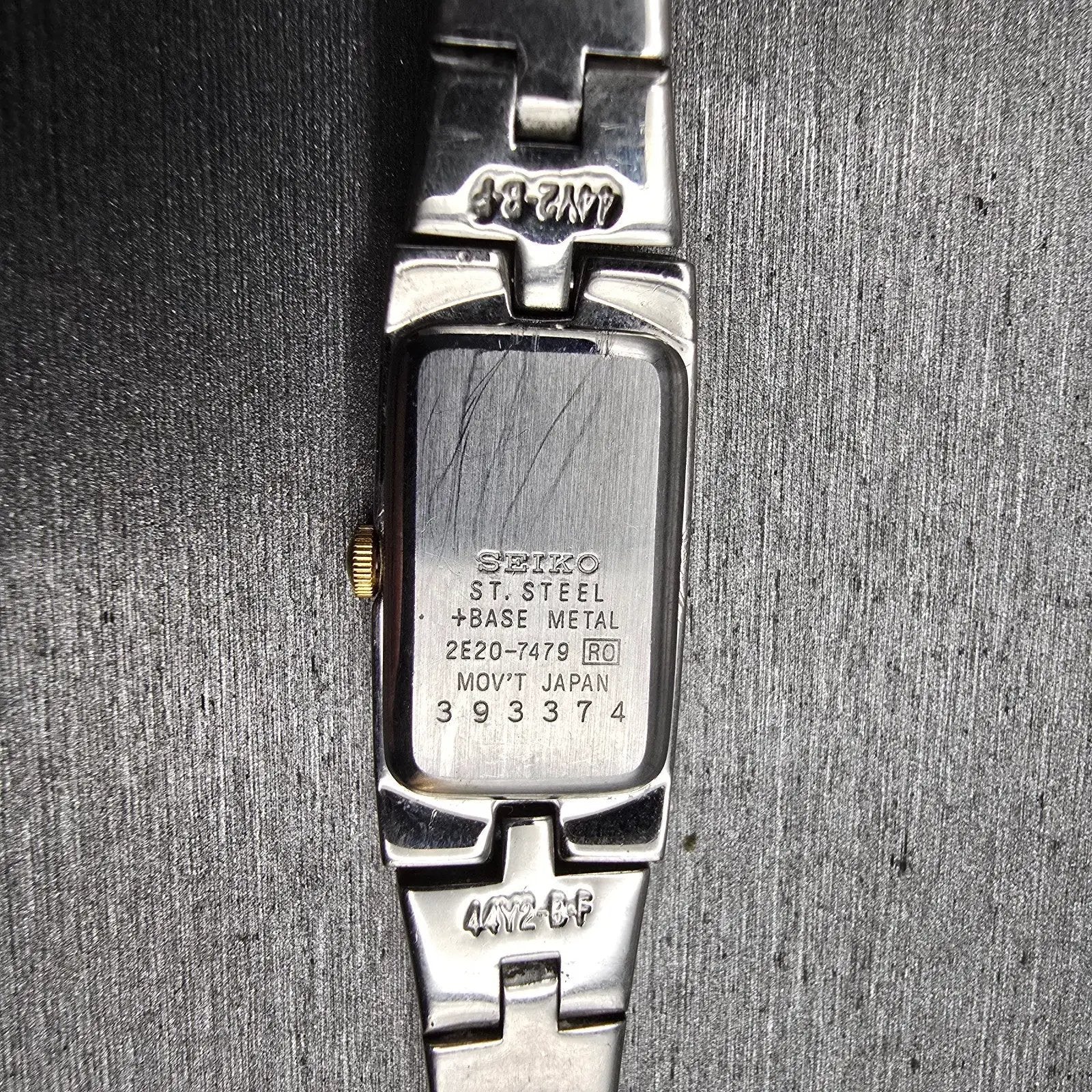 Seiko Watch Women 13mm Black Dial Two Tone Rectangle 2E20-7479 New Battery VTG10