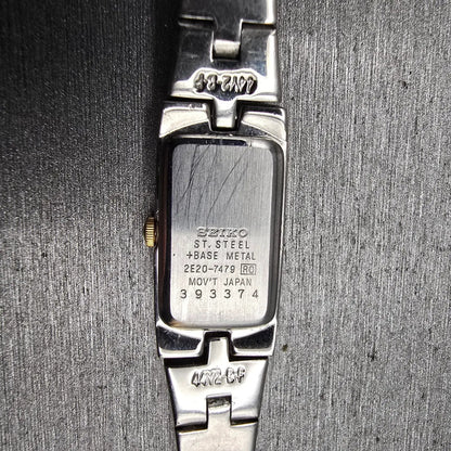 Seiko Watch Women 13mm Black Dial Two Tone Rectangle 2E20-7479 New Battery VTG10