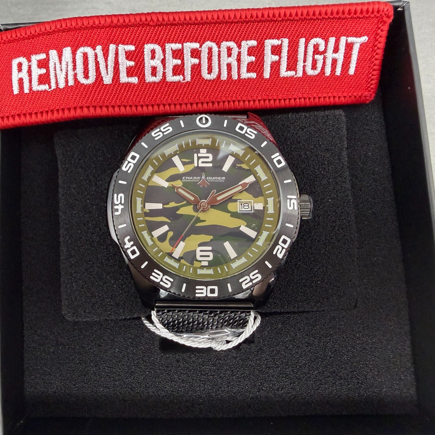 Chase Durer Dive Watch Men 46mm Green Camo Dial Black Tone Date CDW-01820