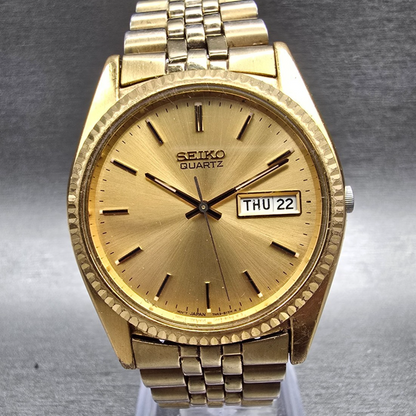 Seiko President Watch Men 36mm Gold Dial Gold Tone Daydate 7N43-8111 New Battery0
