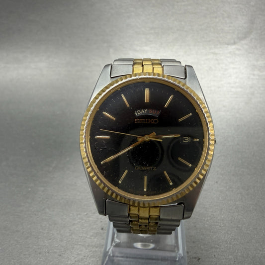 Seiko President Watch Men 36mm Black Dial Two Tone Daydate 7N43-8A49 PARTS VTG0