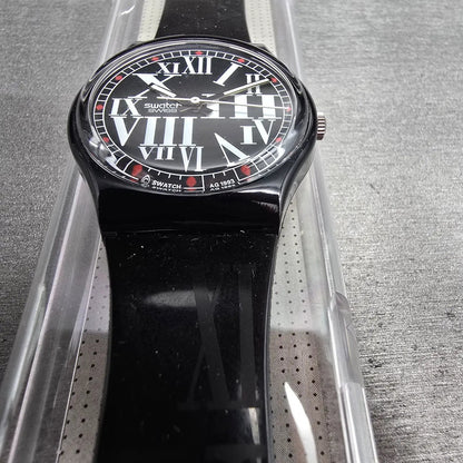Swatch Gessetto Watch Men 34mm Black Dial Black Case GB155 New Battery NOS6