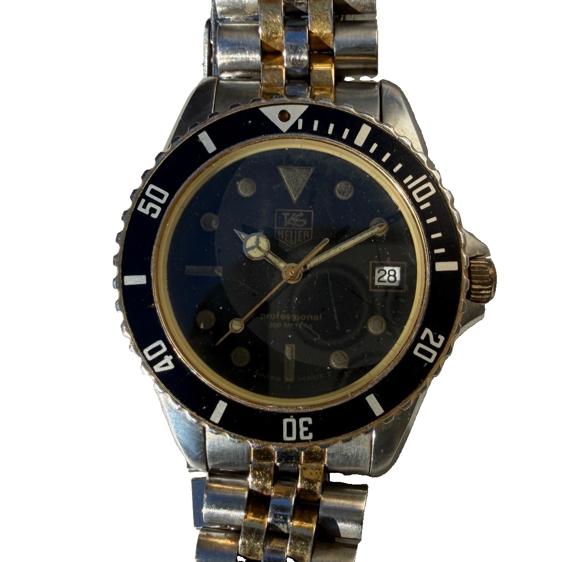 Tag Heuer Professional 200 Watch Men 38mm Black Dial Two Tone Date 980.020B PART0