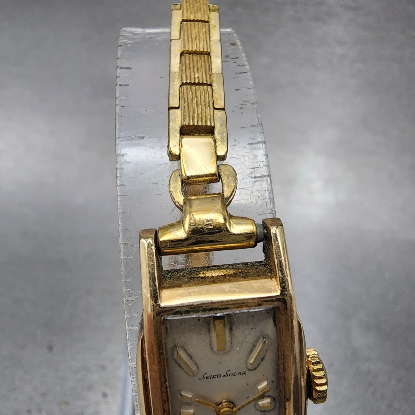 Seiko Solar Tank Watch Women 15mm Silver Dial Gold Filled Manual 532 Runs4