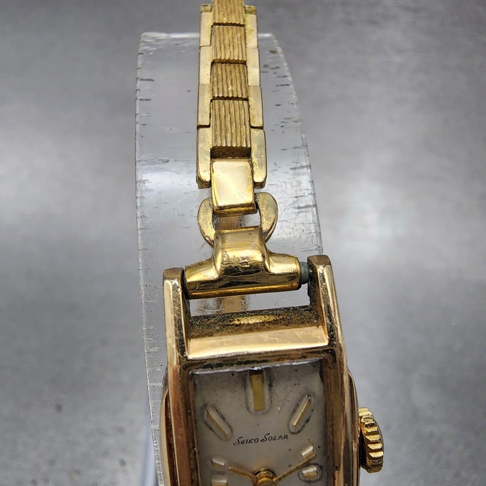 Seiko Solar Tank Watch Women 15mm Silver Dial Gold Filled Manual 532 Runs4