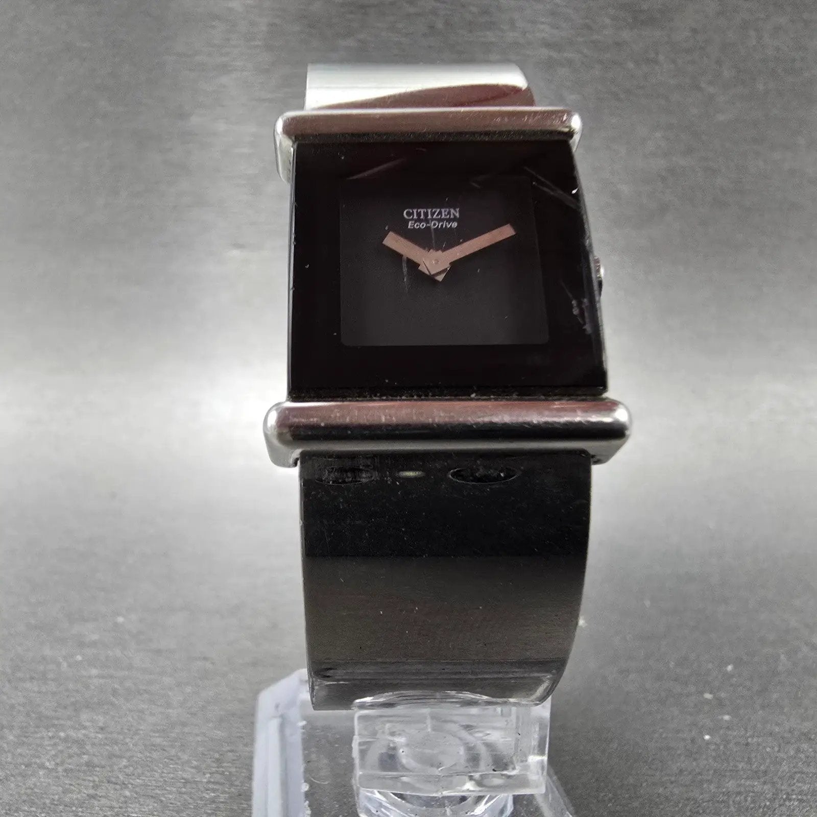 Citizen Eco-Drive Tank Watch Women 21mm Black Dial Silver Tone B020-Y70620 Runs5