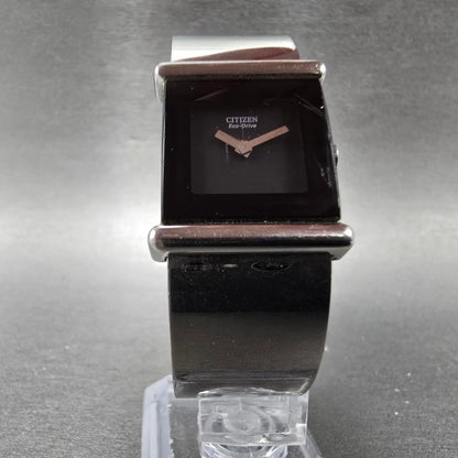 Citizen Eco-Drive Tank Watch Women 21mm Black Dial Silver Tone B020-Y70620 Runs5