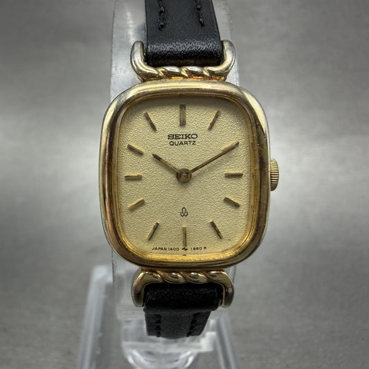 Seiko Tank Watch Women 17mm Champagne Dial Gold Tone 14006050 New Battery0