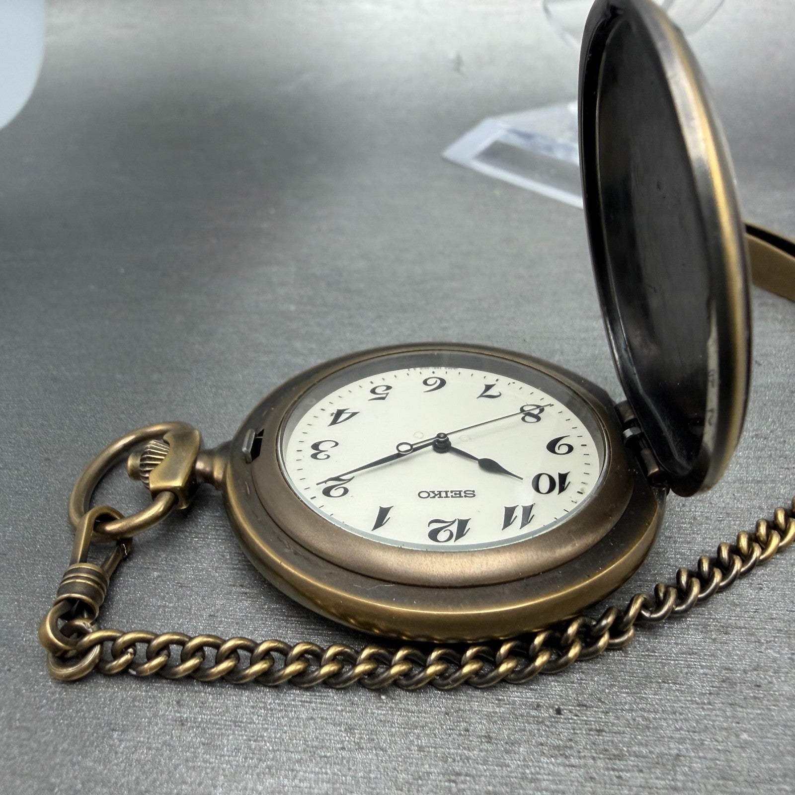 Seiko Pocket Watch Men 45mm White Dial Bronze Tone Round 7N21-0A10 New Battery4