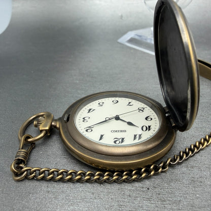 Seiko Pocket Watch Men 45mm White Dial Bronze Tone Round 7N21-0A10 New Battery4