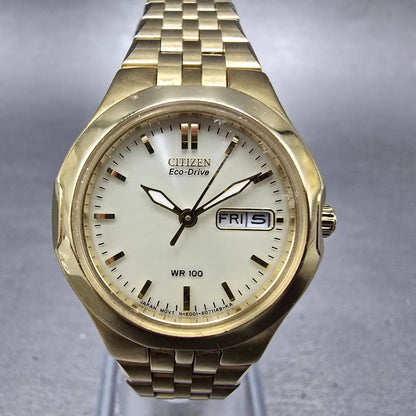 Citizen Eco-Drive Croso Watch Women 27mm Cream Dial Gold Daydate Round Runs JP0